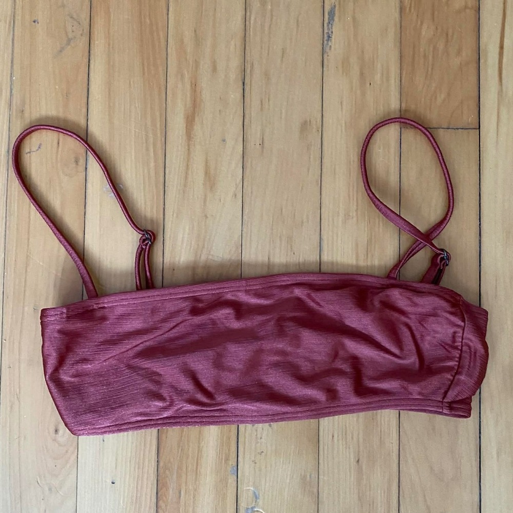 Billabong Ribbed Bandeau Bikini Top Size Small Shiny Dusty Violet Plum
